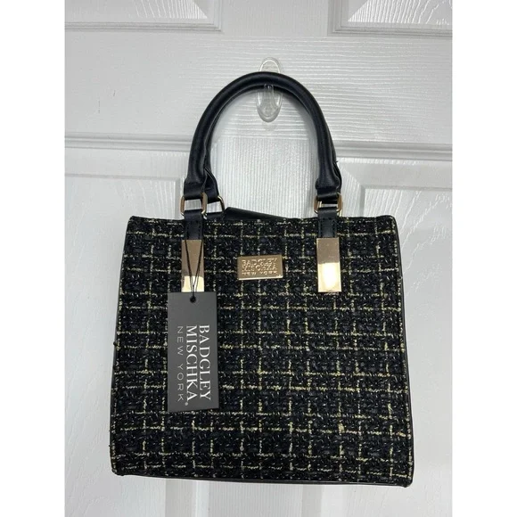 Badgley Mischka Medium Black and Cream Satchel with Structured Design - Picture 6 of 6